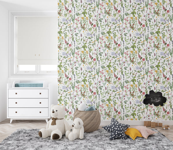 Wild meadow flower wallpaper - premium decorative design for kids room walls by Igibee