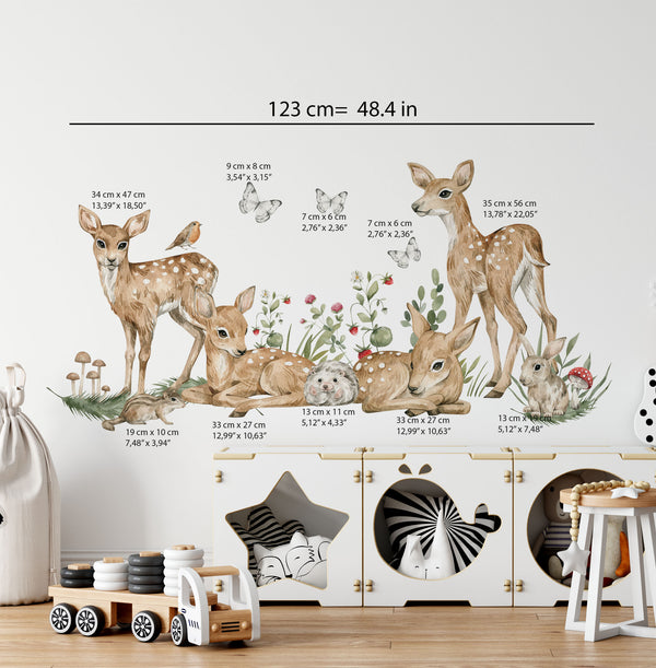 This set works wonderfully as woodland animals wall decals, nursery wall decals peel and stick, woodland nursery wall decals, and kids room wall stickers.