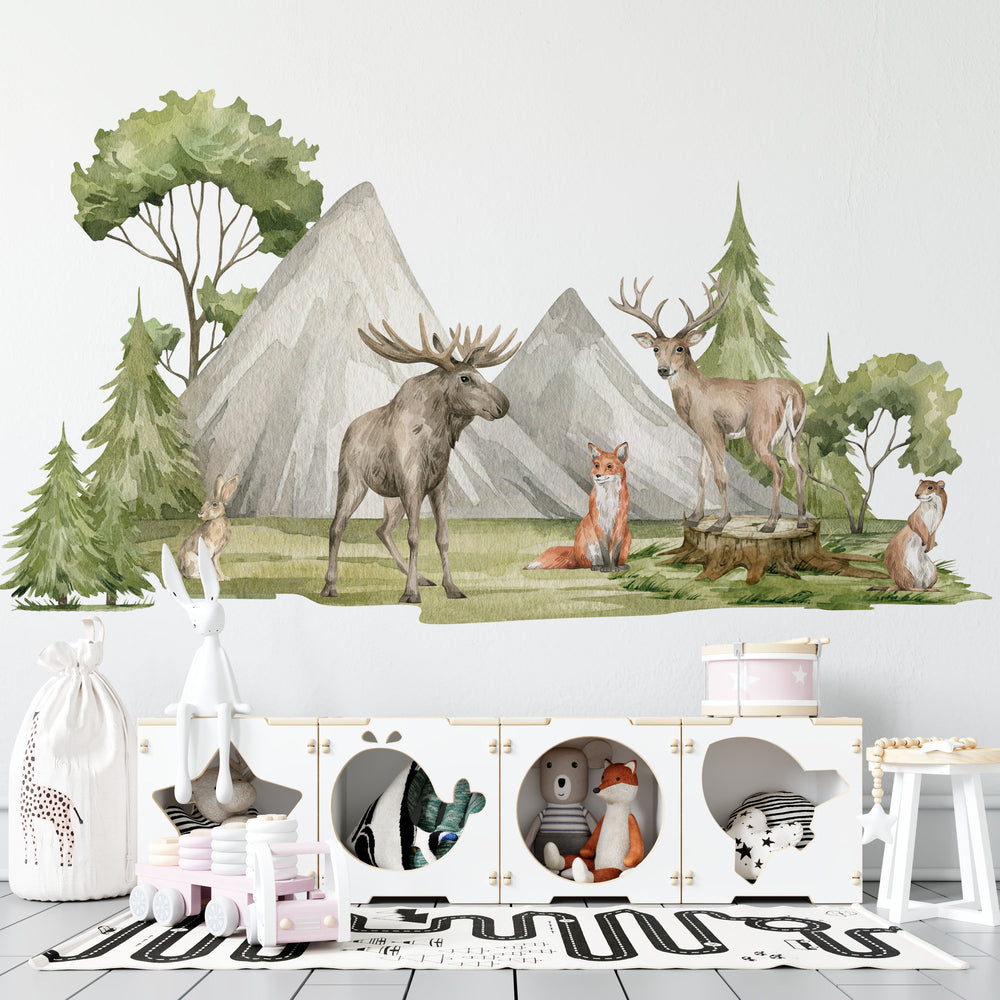 Woodland Wall Decals – Mountains, Forest Trees &amp; Animals