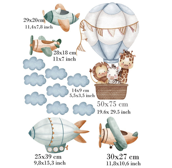 Little  Animals conquer the skies! - a set of wall stickers for children