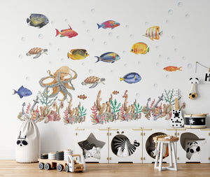 XXL ocean animals underwater world wall decals - sea creatures stickers for kids room by Igibee